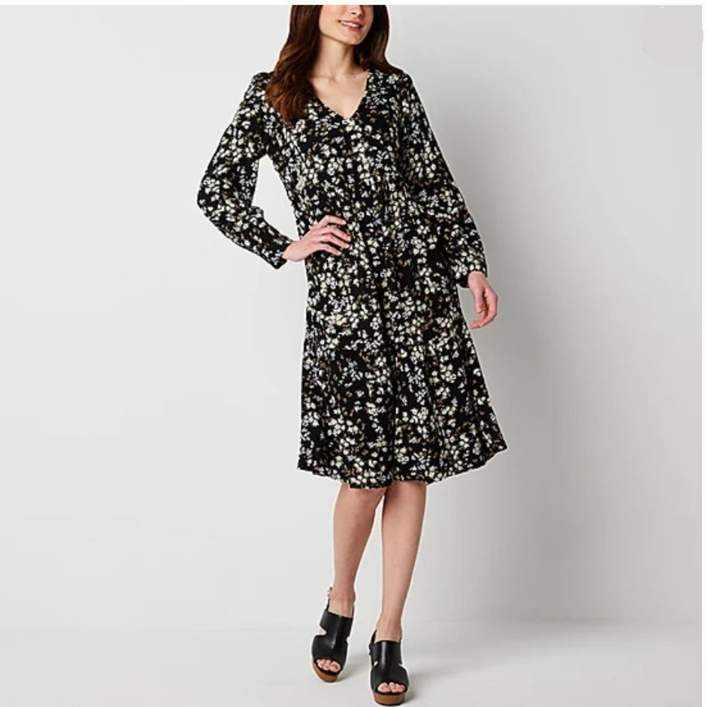 Black Floral Dress, Large - New with Tags